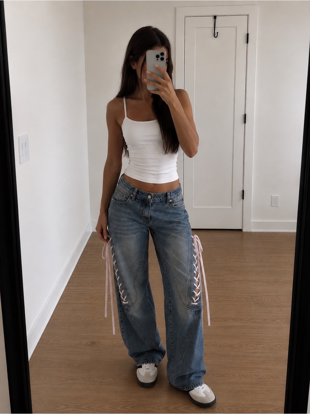 Edikted Ribbon Lace Up Low Rise Baggy Jeans
